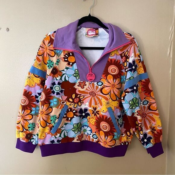 CeliaB psychedelic floral pullover sweatshirt top Sz M pre loved - Picture 3 of 5